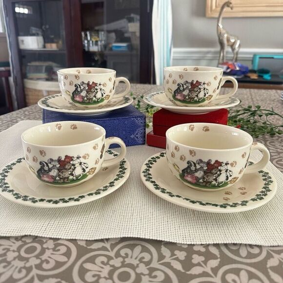 Paul Cardew Design 2004 Boyds Bears 4pc Cup & 4pc Saucer 25yrs anniv Vintage - Picture 3 of 9